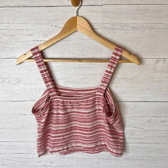 BP Top Womens Size XS Dark Pink & White Striped Linen Blend Tank Summer Flirty - Picture 9 of 12